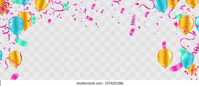 Color glossy balloons party confetti concept design template holiday Happy Day, background Celebration Vector illustration