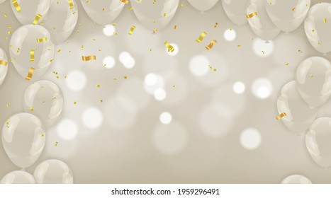 Color Glossy Balloons and Party Flags Background Illustration