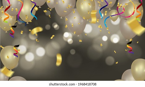 Color Glossy Balloons and Party Flags Background Illustration