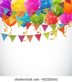 Color Glossy Balloons and Party Flags Background Vector Illustration EPS10