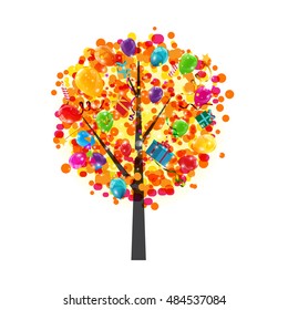 Color Glossy Balloons Tree Background. Happy Birthday Concept. Vector Illustration EPS10