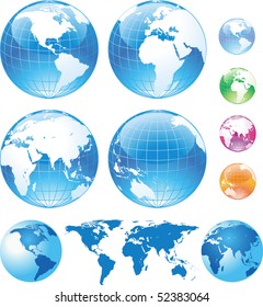 Color glossy globes and map