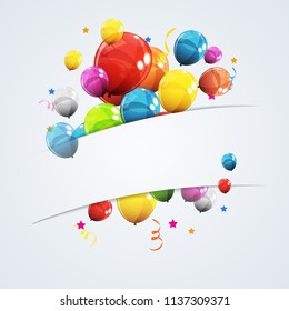 Color Glossy Happy Birthday Balloons Banner Background Vector Illustration EPS10