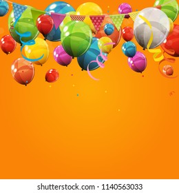 Color Glossy Happy Birthday Balloons Banner Background Vector Illustration EPS10