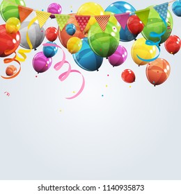 Color Glossy Happy Birthday Balloons Banner Background Vector Illustration EPS10