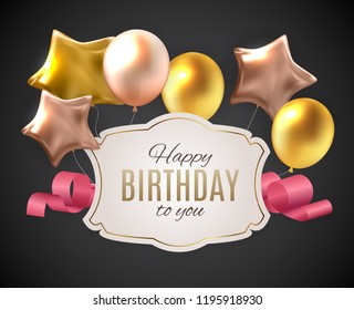 Color Glossy Happy Birthday Balloons Banner Background Vector Illustration EPS10
