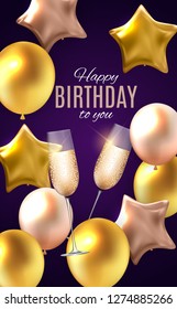 Color Glossy Happy Birthday Balloons Banner Background Vector Illustration EPS10