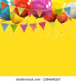 Color Glossy Happy Birthday Balloons Banner Background Vector Illustration EPS10