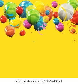 Color Glossy Happy Birthday Balloons Banner Background Vector Illustration EPS10