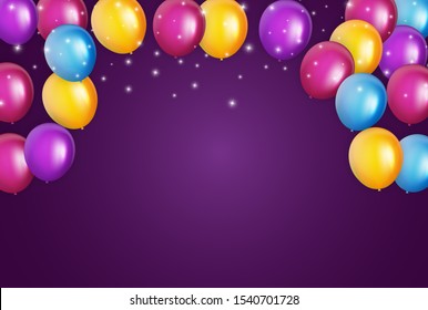 Color Glossy Happy Birthday Balloons Banner Background Vector Illustration EPS10