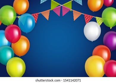 Color Glossy Happy Birthday Balloons Banner Background Vector Illustration EPS10