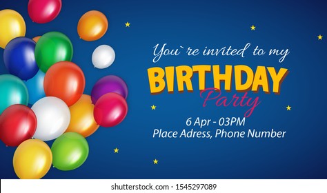 Color Glossy Happy Birthday Balloons Banner Background Vector Illustration EPS10
