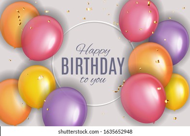 Color Glossy Happy Birthday Balloons Banner Background Vector Illustration EPS10