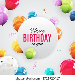 Color Glossy Happy Birthday Balloons Banner Background Vector Illustration EPS10
