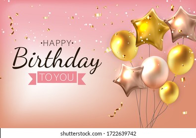 Color Glossy Happy Birthday Balloons Banner Background Vector Illustration EPS10