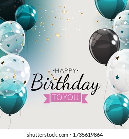 Color Glossy Happy Birthday Balloons Banner Background Vector Illustration EPS10