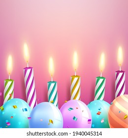 Color Glossy Happy Birthday Balloons Banner Background