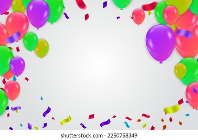 Color Glossy Happy Birthday Balloons Banner Vector Illustration of Colorful 
