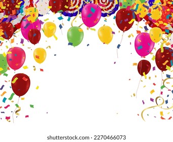 Color Glossy Happy Birthday Balloons Banner Vector Illustration of Colorful 
