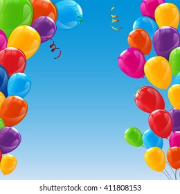 Color Glossy Happy Birthday Balloons Banner Background Vector Illustration