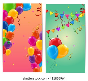 Color Glossy Happy Birthday Balloons Banner Background Vector Illustration EPS10