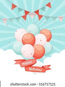 Color Glossy Happy Birthday Balloons Banner Background Vector Illustration EPS10