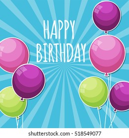 Color Glossy Happy Birthday Balloons Banner Background Vector Illustration EPS10
