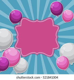 Color Glossy Happy Birthday Balloons Banner Background Vector Illustration 