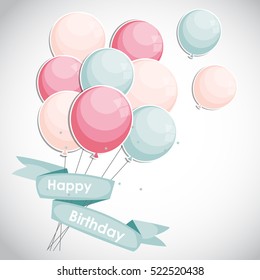 Color Glossy Happy Birthday Balloons Banner Background Vector Illustration EPS10