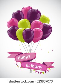 Color Glossy Happy Birthday Balloons Banner Background Vector Illustration EPS10