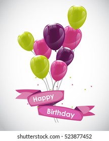 Color Glossy Happy Birthday Balloons Banner Background Vector Illustration EPS10