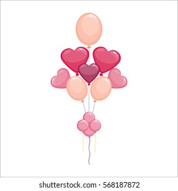 Color glossy hearts balloons vector illustration.