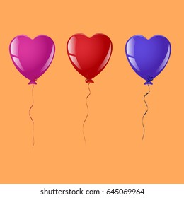 Color glossy hearts balloons vector illustration