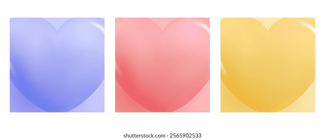 Color glossy hearts. Set of romantic graphic templates for Wedding Day invitations and Happy Valentine's Day holiday greetings. Vector illustration.