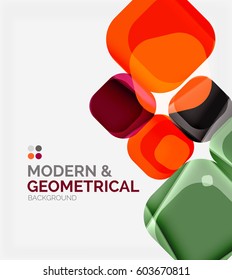 Color glossy squares with round angles, composition with sample text. Vector abstract background design template for your slogan, message or presentation