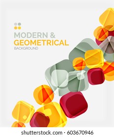 Color glossy squares with round angles, composition with sample text. Vector abstract background design template for your slogan, message or presentation