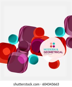 Color glossy squares with round angles, composition with sample text. Vector abstract background design template for your slogan, message or presentation
