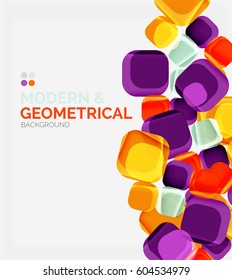 Color glossy squares with round angles, composition with sample text. Vector abstract background design template for your slogan, message or presentation