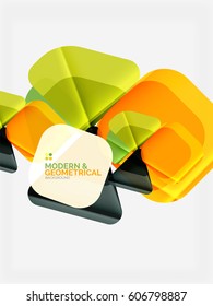Color glossy squares with round angles, composition with sample text. Vector abstract background design template for your slogan, message or presentation