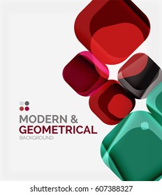 Color glossy squares with round angles, composition with sample text. Vector abstract background design template for your slogan, message or presentation