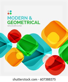 Colores cuadrados brillantes con ángulos redondos, composición con texto de ejemplo. Plantilla de diseño de fondo abstracto vectorial para su lema, mensaje o presentación