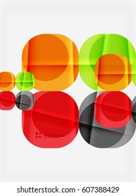 Color glossy squares with round angles, composition with sample text. Vector abstract background design template for your slogan, message or presentation