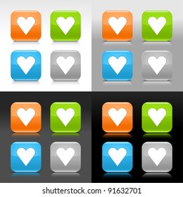 Color glossy web internet button with heart sign. Rounded square icon with shadow and reflection on four background. This vector saved in 8 eps. Do not contain effects and transparency