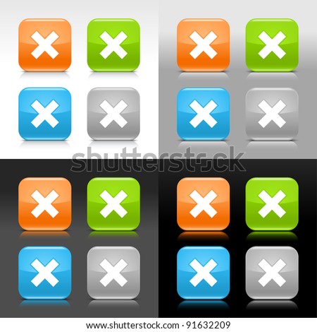 Color glossy web internet button with delete sign. Rounded square icon with shadow and reflection on four background. This vector saved in 8 eps. Do not contain effects and transparency