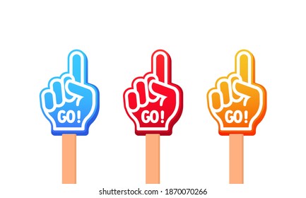 Color gloves icon. Hand up with Go text. Vector on isolated white background. EPS 10
