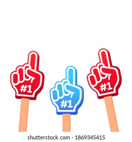 Color gloves icon. Hand up with number 1 text. Victory. Support concept. Vector on isolated white background. EPS 10