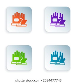 Color Gloves icon isolated on white background. Extreme sport. Sport equipment. Set colorful icons in square buttons. Vector