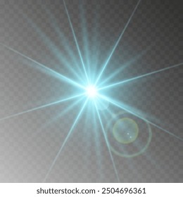 Color glowing light explodes on a transparent background. Sparkling magical dust particles. Bright Star. Transparent shining sun, bright flash. Vector sparkles.