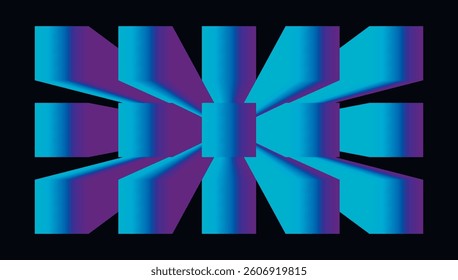 Color glowing wireframe tunnel. Grid tunnel in perspective. Funnel or portal illusion. Optical illusion art