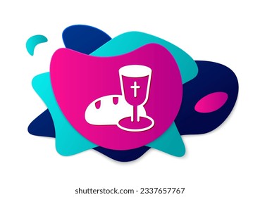 Color Goblet and bread icon isolated on white background. Bread and wine cup. Holy communion sign. Abstract banner with liquid shapes. Vector